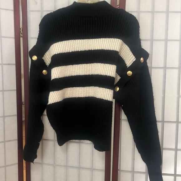 MNG MANGO BUTTONED STRIPED BULKY SWEATER SIZE L - Picture 2 of 7